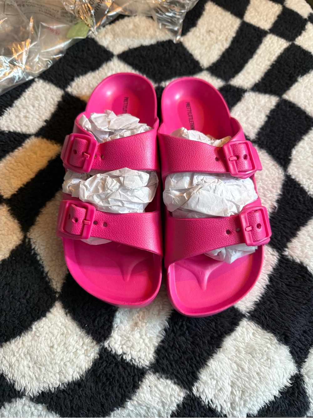 PrettyLittleThing Hot Pink Double Buckle Slide Sandals
